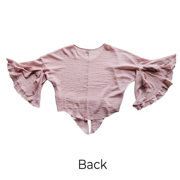 Umgee Blush Pink Crinkle Cotton Ruffle Bell Sleeve Oversized Relaxed M - Picture 7 of 15